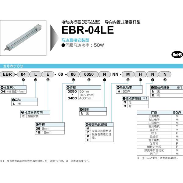 CKD喜開理電動執行器（無馬達型）滑塊型EBR-04LE-00-060050NNN-MHNN