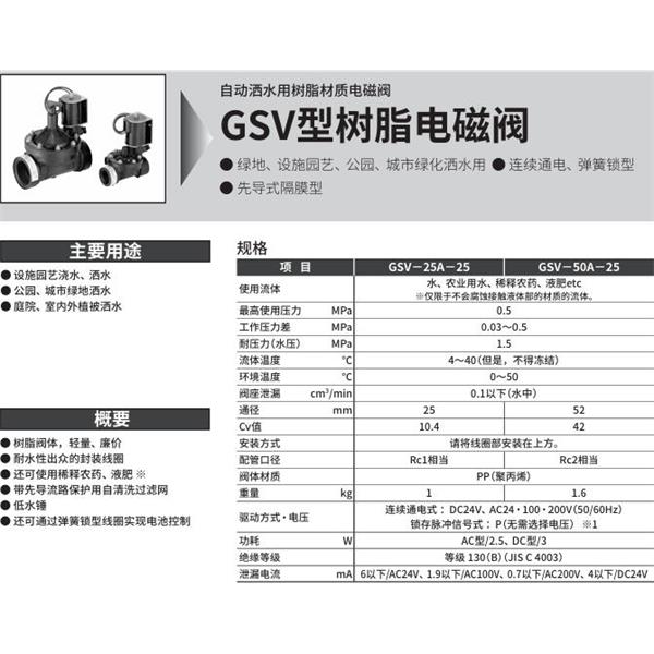 CKD喜開理自動灑水用樹脂制電磁閥GSV-50A-25-AC200V
