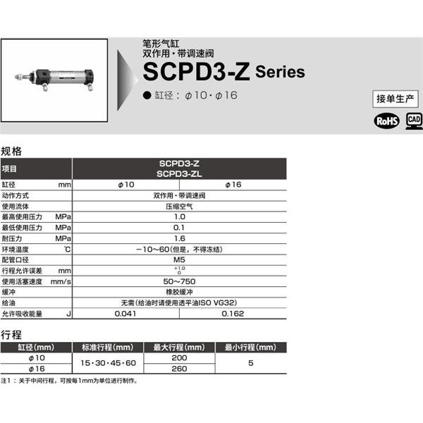 CKD喜開理筆形氣缸SCOD3-Z-FA-10-50-I