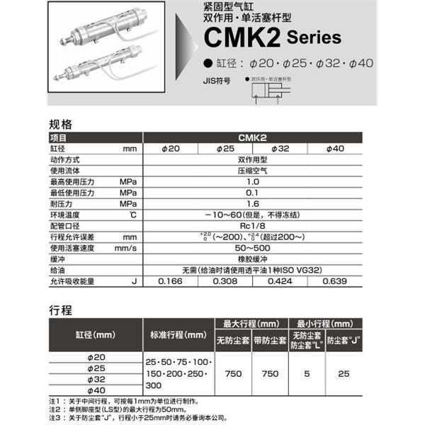 CKD喜開理緊固型氣缸CMK2-TA-32-700-B2