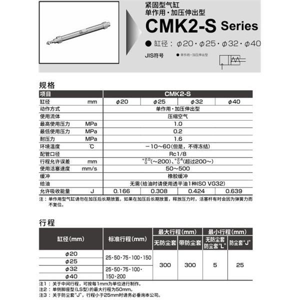 CKD喜開理緊固型氣缸CMK2S-TA-20-100-T0H-R-JI