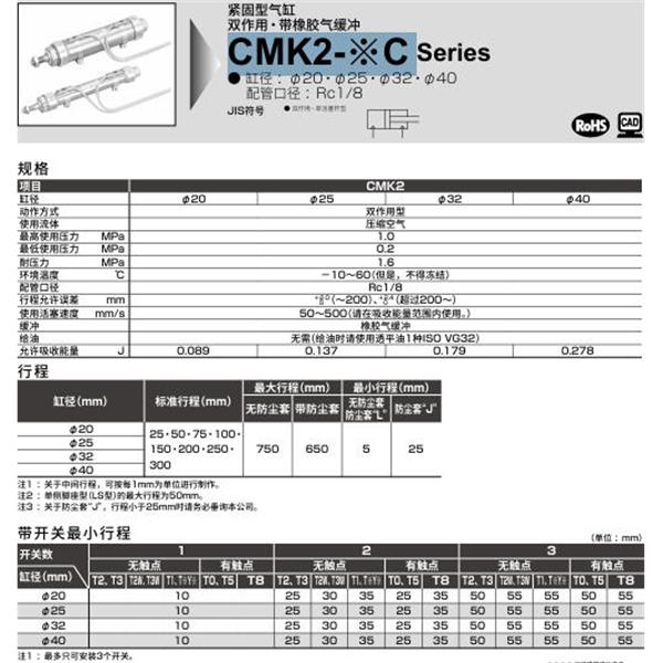 CKD喜開(kāi)理緊固型氣缸CMK2-CA-32C-600-JY