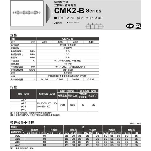 CKD喜開(kāi)理緊固型氣缸CMK2-B-LB-20-25-T0H-R-25-T0H-R-JI