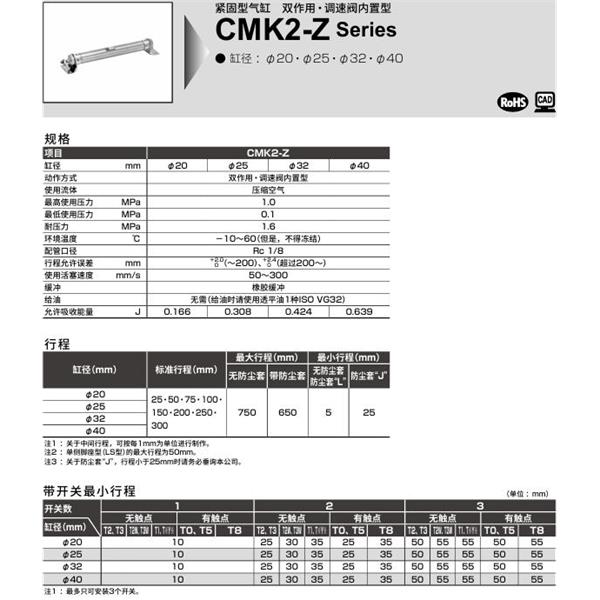 CKD喜開理緊固型氣缸CMK2-Z-CA-25-100-JI