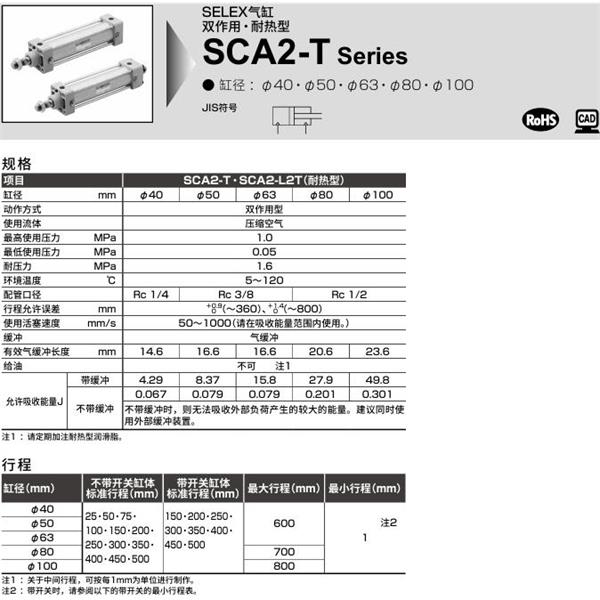 CKD喜開理SELEX氣缸SCA2-T-TA-40B-100-SI