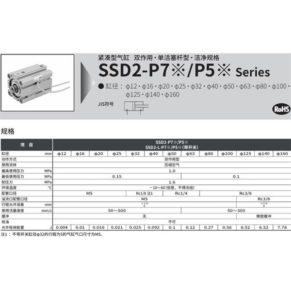 CKD喜開理緊湊型氣缸SSD2-L-50-5-T0H-R-NP5